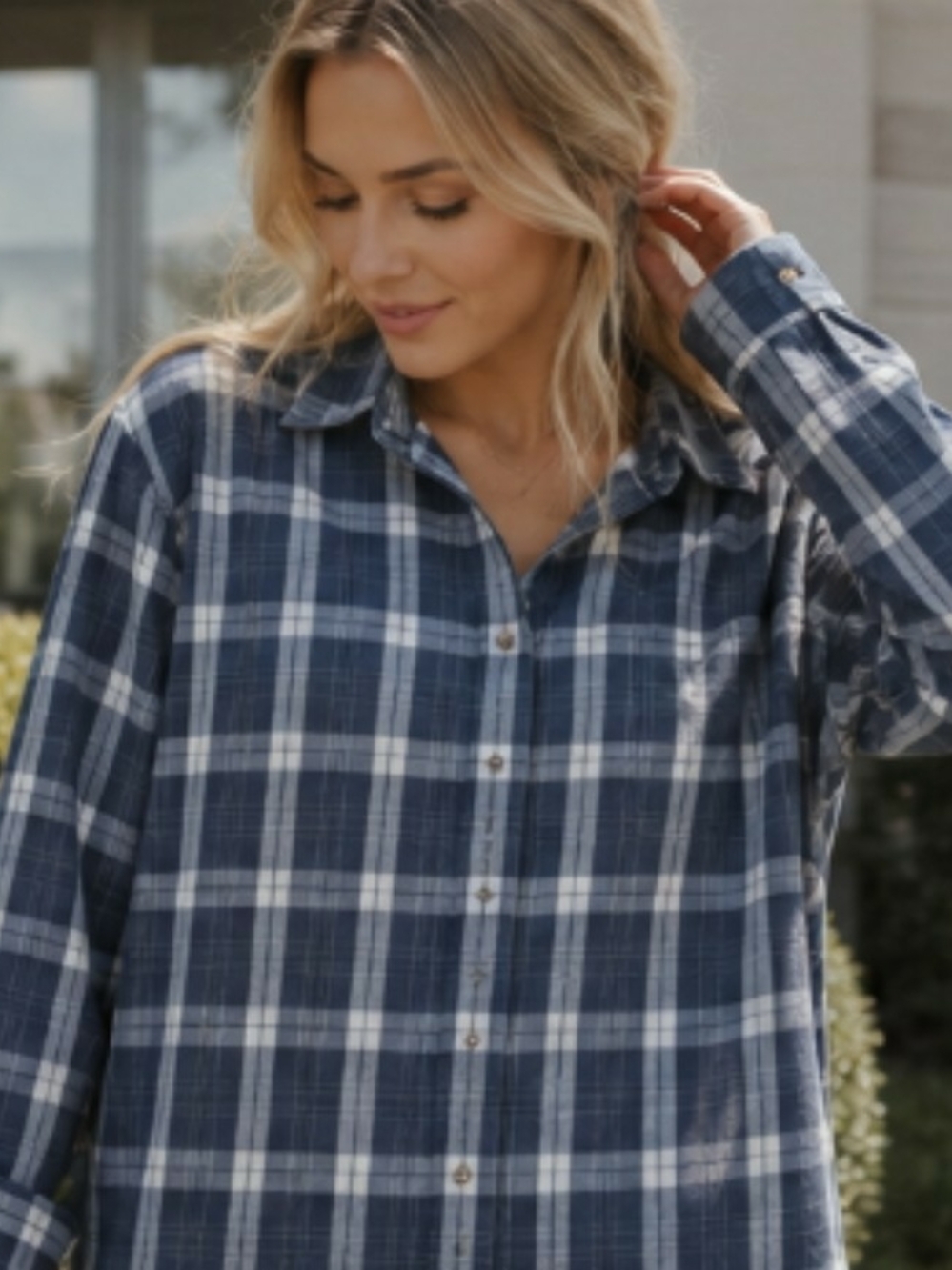 Vintage Arnold Palmer Navy Plaid Button-Down Shirt